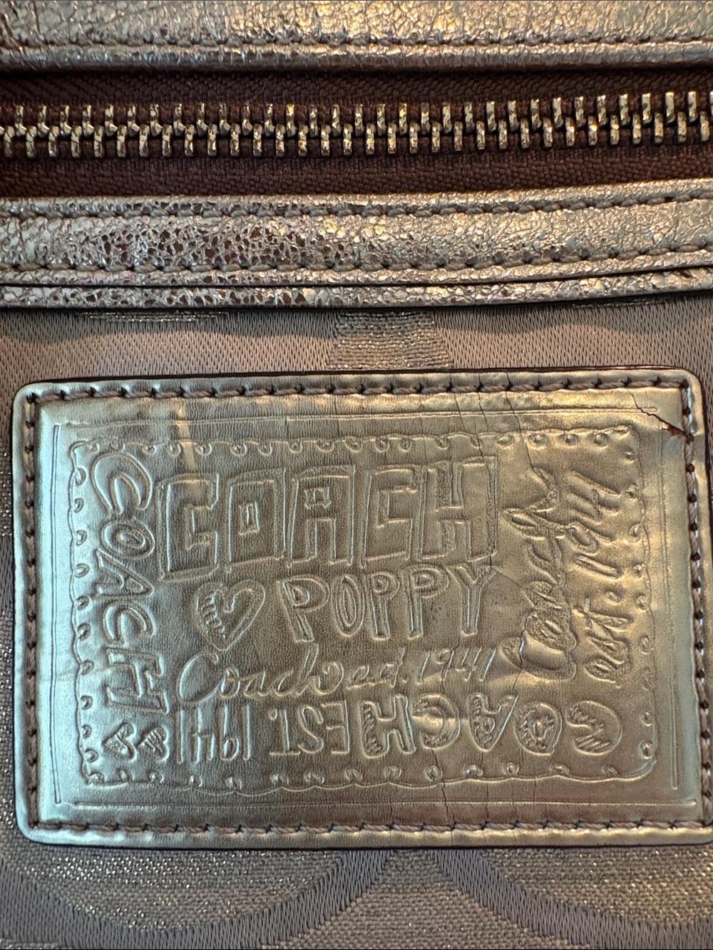 Coach Poppy Signature C Gold Lurex Tote - Picture 4 of 15